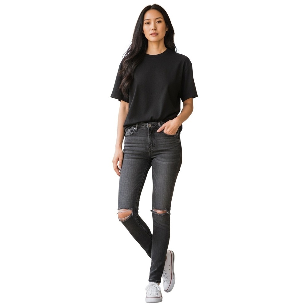 Free People Distressed Skinny Jeans Faded Black High Rise Size‎ 26R